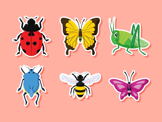 Vector cute spring insects sticker collection