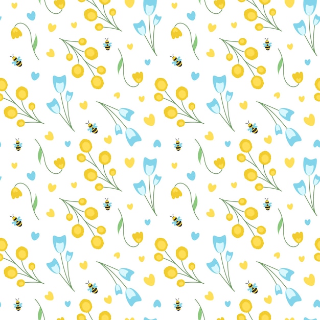 Vector cute spring seamless vector pattern with flowers