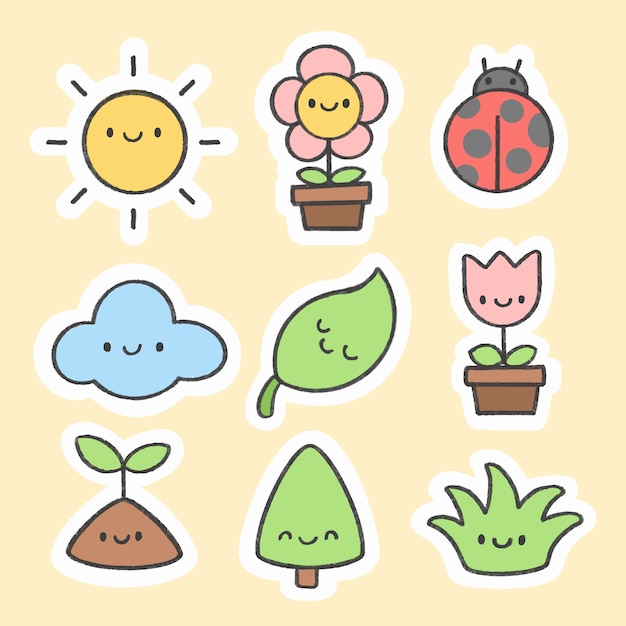 Cute Spring sticker hand drawn cartoon collection