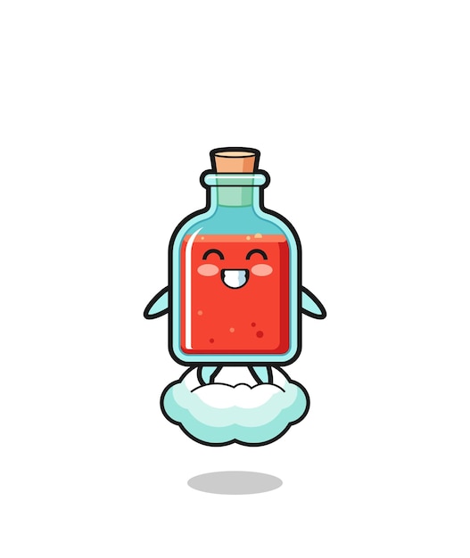 Vector cute square poison bottle illustration riding a floating cloud