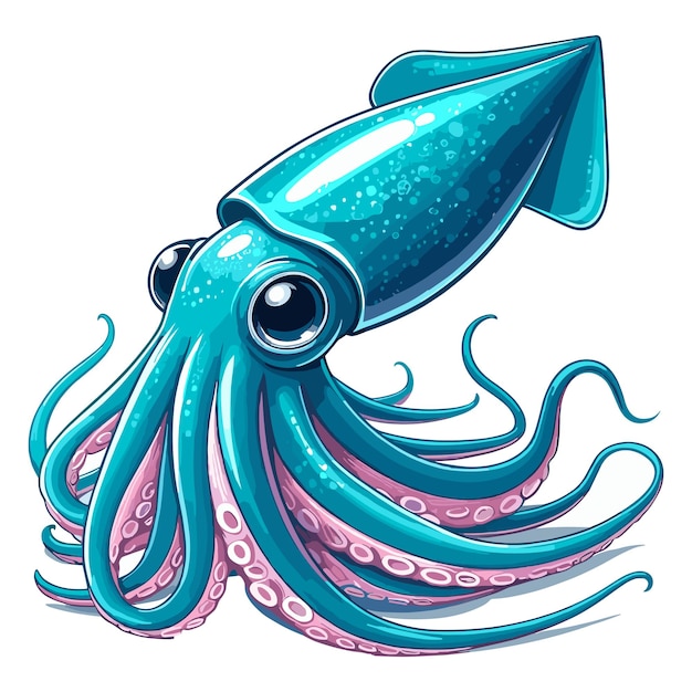 Vector cute squid cartoon isolated on white