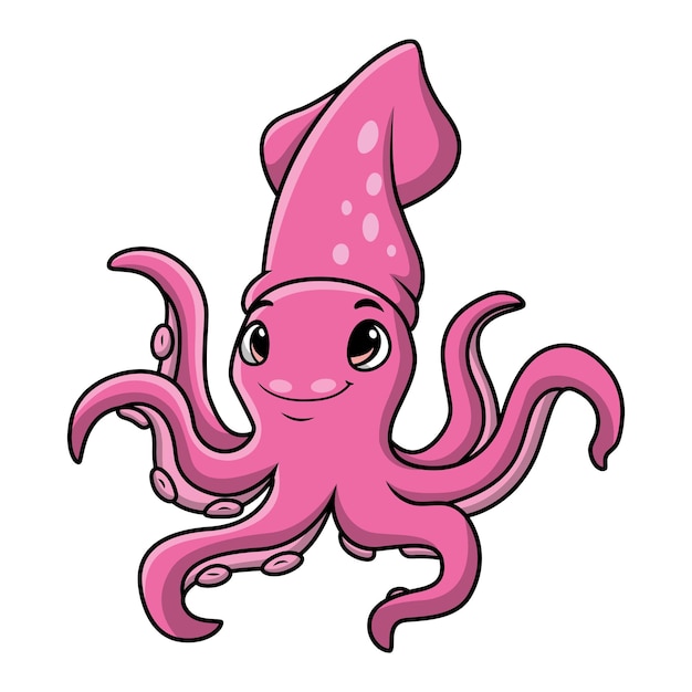 Vector cute squid cartoon on white background