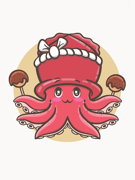 Vector cute squid chef cartoon character