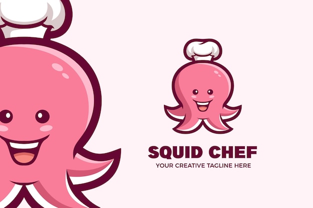 Cute squid chef mascot character logo template