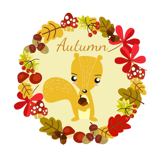 Cute squirrel on autumn background.