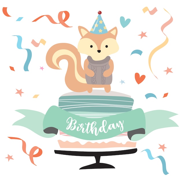 Vector cute squirrel birthday invitation