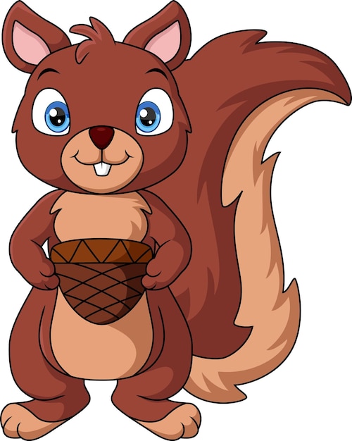 Vector cute squirrel cartoon holding a nut