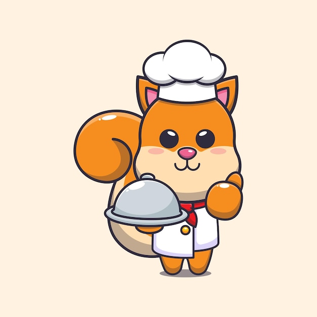 cute squirrel chef mascot cartoon character with dish