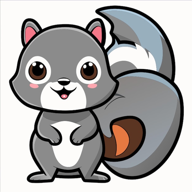 Vector cute squirrel for die cut stickers with outline grey tone vector illustration