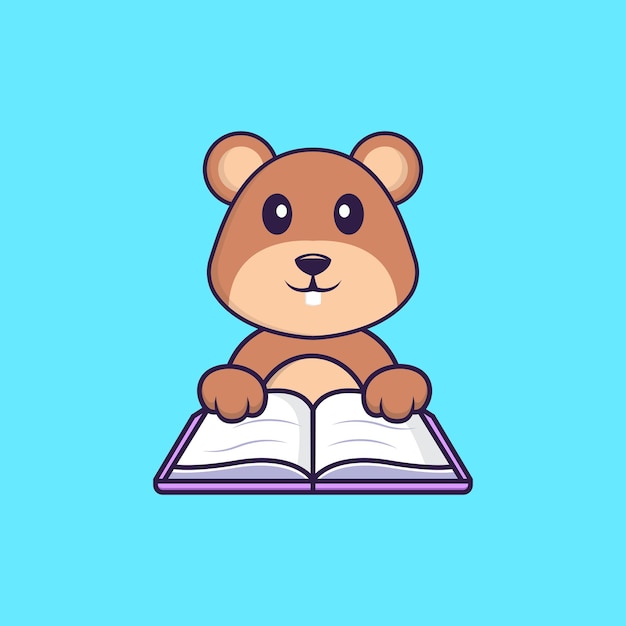 Cute squirrel reading a book. Animal cartoon concept isolated. Flat Cartoon Style