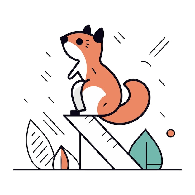 Vector cute squirrel sitting on the stairs flat style vector illustration