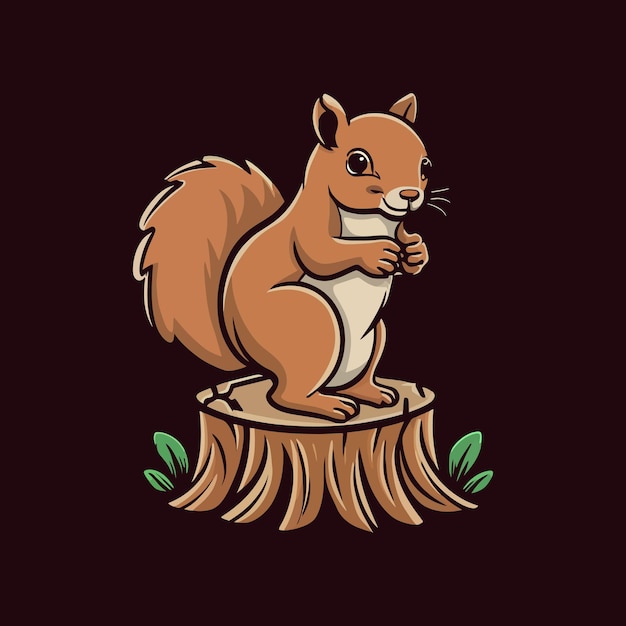 Vector cute squirrel sitting stump t shirt design