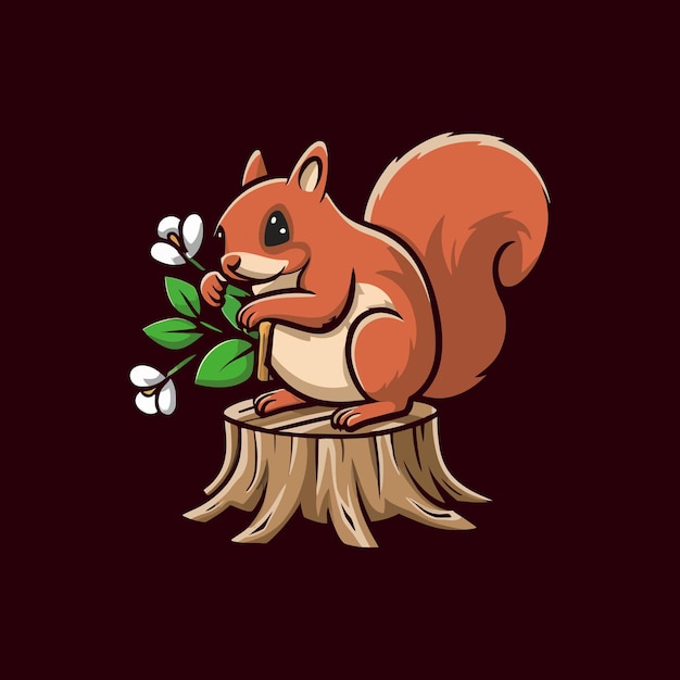 Vector cute squirrel sitting on stump t shirt design