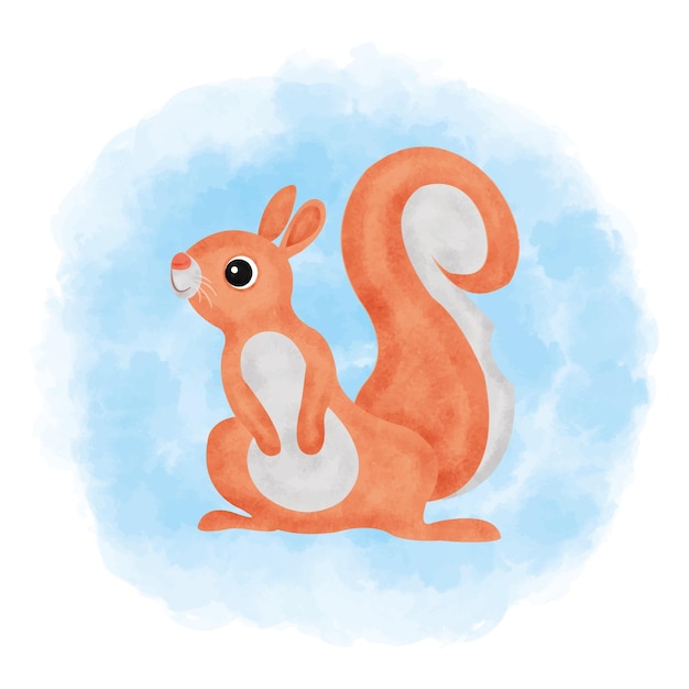 cute squirrel watercolor blue background