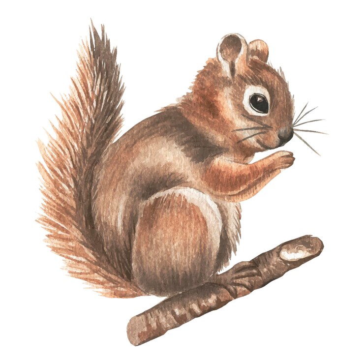 Vector cute squirrel watercolor illustration.