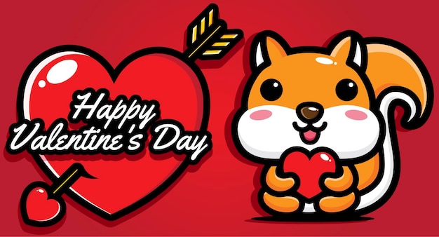 Vector cute squirrel with happy valentine's day greeting