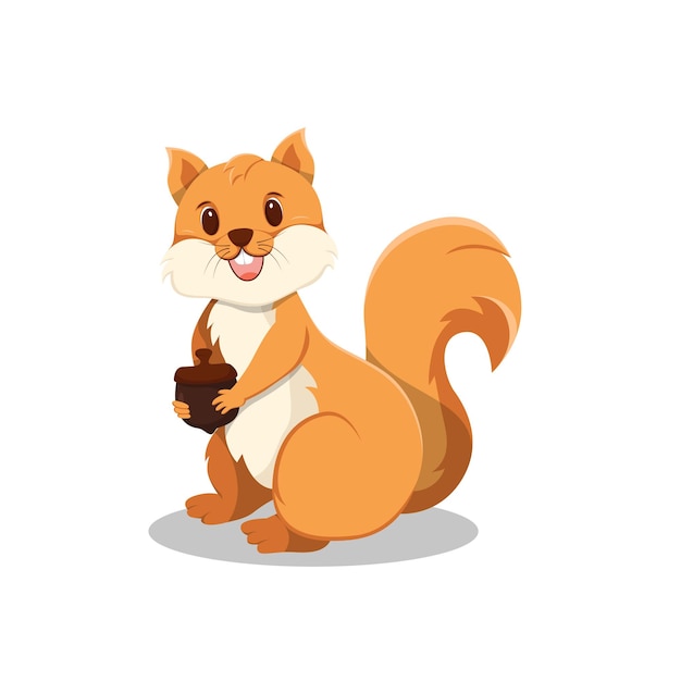 Cute Squirrel with Holding Acorn Cartoon Vector