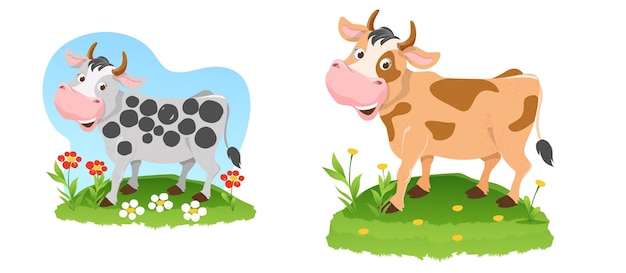 Cute standing cow flat animal illustration images this illustration is suitable for children's books cards pictures for children's clothes and so on