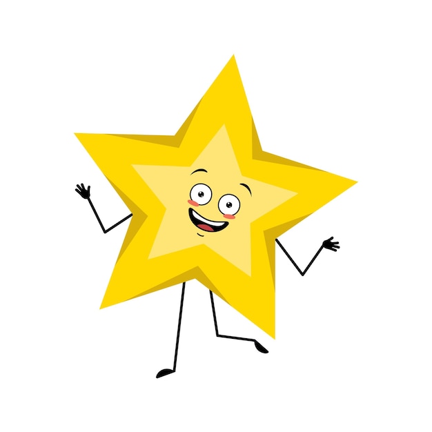 Cute star character with joyful dancing emotions smile face 