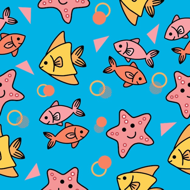 Carta da parati senza cuciture animale carino pesce stella con design azzurro mare