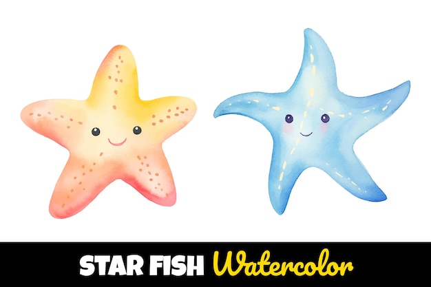 cute star fish watercolor vector illustration