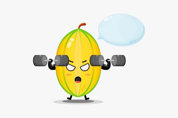 Cute star fruit mascot raises a barbell