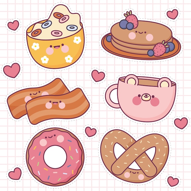 Vector cute sticker bakery elements illustration