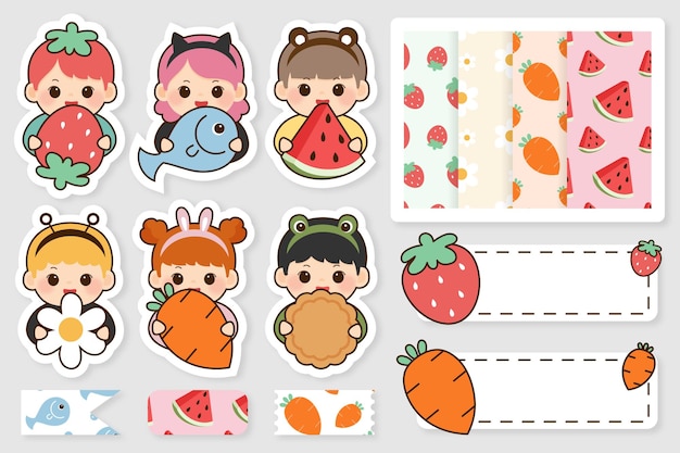 Vector cute sticker collection illustration