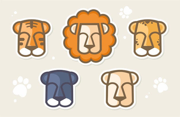 Cute sticker icon lion tiger animal vector