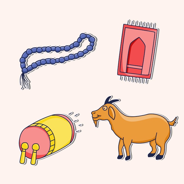 Cute sticker illustration of Eid alAdha the Muslim holiday of Hajj