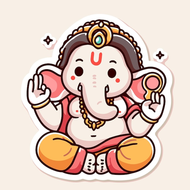 Vector cute sticker of lord ganesha symbolizing blessings for love wisdom travel career success health and