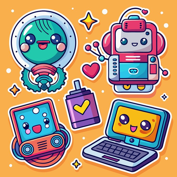 Vector cute sticker of robot technology