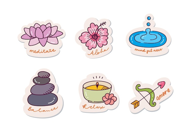 Vector cute sticker set, relaxation concept