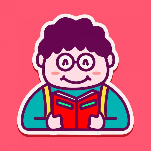 Vector cute  stickers for boys characters reading books