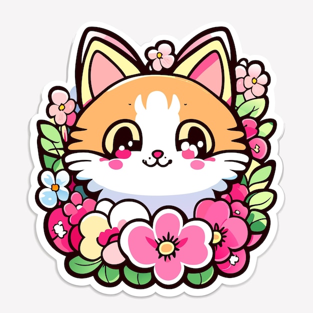 cute stickers cat flowers minimalist vector white