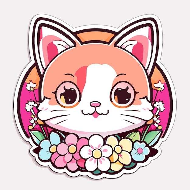 cute stickers cat flowers minimalist vector white