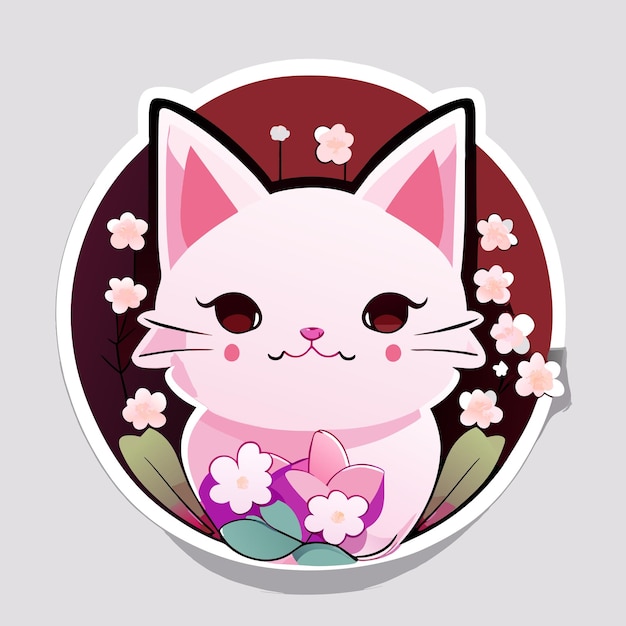 cute stickers cat flowers minimalist vector white