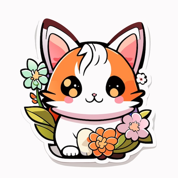 cute stickers cat flowers minimalist vector white