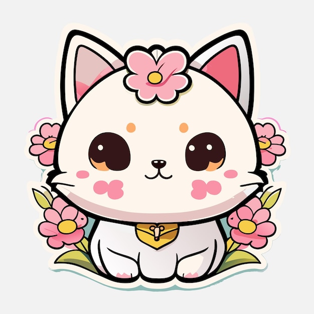 cute stickers cat flowers minimalist vector white