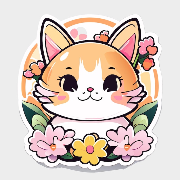 cute stickers cat flowers minimalist vector white