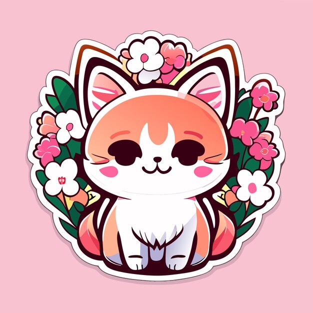 cute stickers cat flowers minimalist vector white