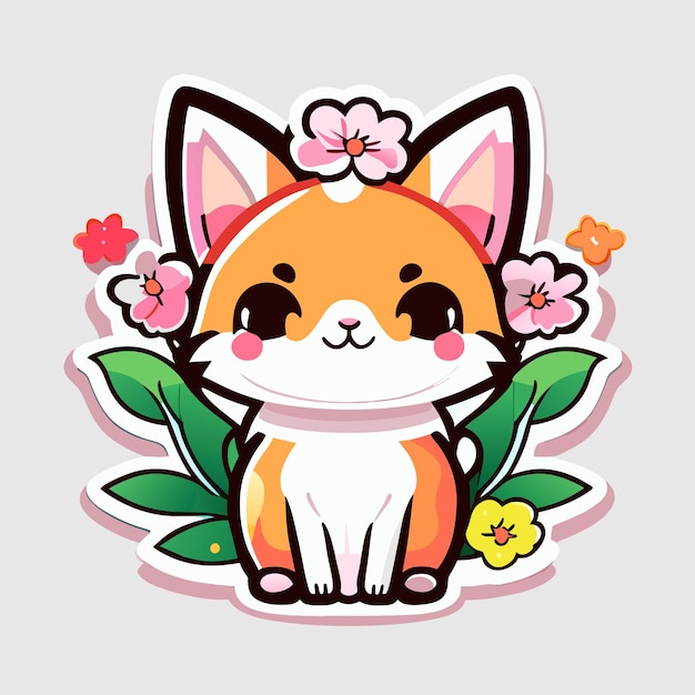 cute stickers cat flowers minimalist vector white