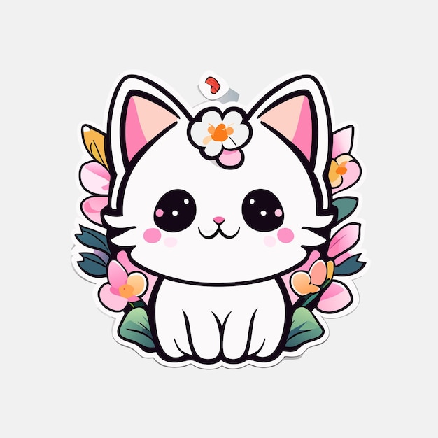 cute stickers cat flowers minimalist vector white