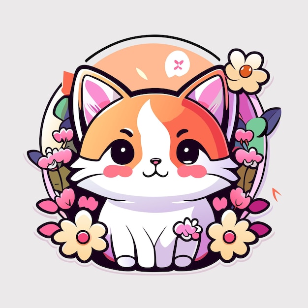 cute stickers cat flowers minimalist vector white