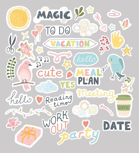 Cute stickers for daily planner and scheduler vector