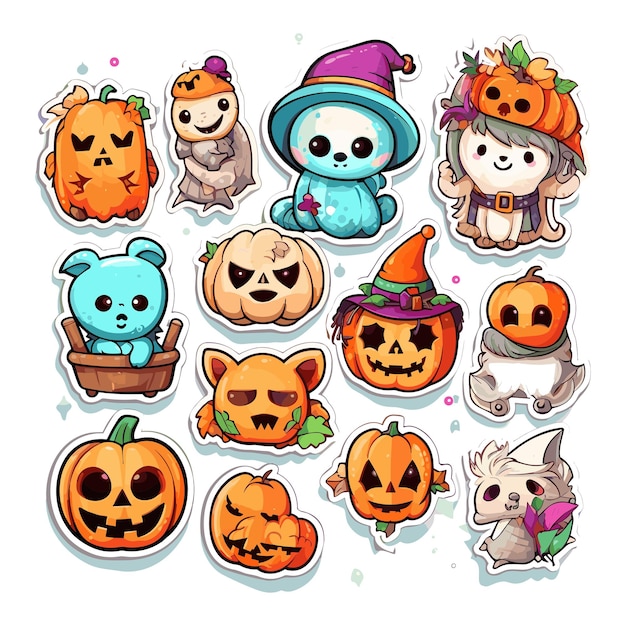 Cute stickers of halloween themes white background