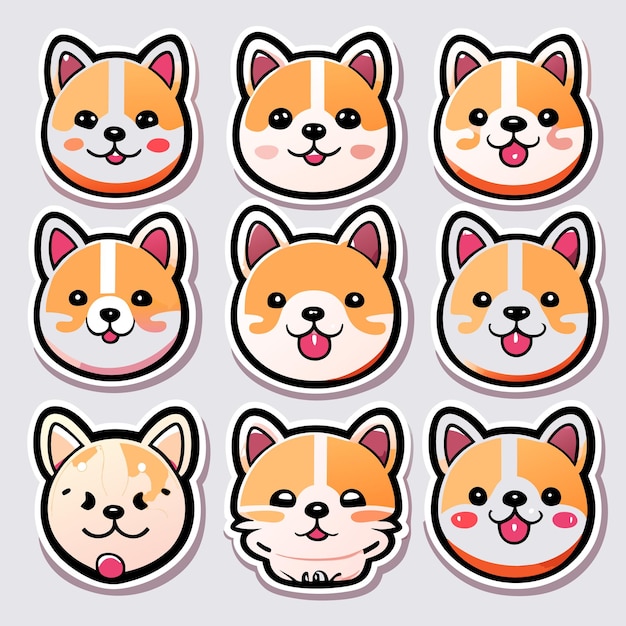 Vector cute stickers sticker set cute dog emoticons