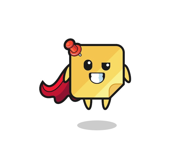 The cute sticky notes character as a flying superhero