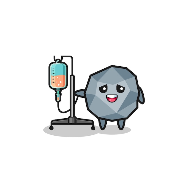 Cute stone character standing with infusion pole