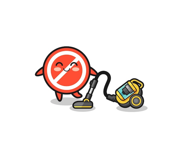 Cute stop sign holding vacuum cleaner illustration